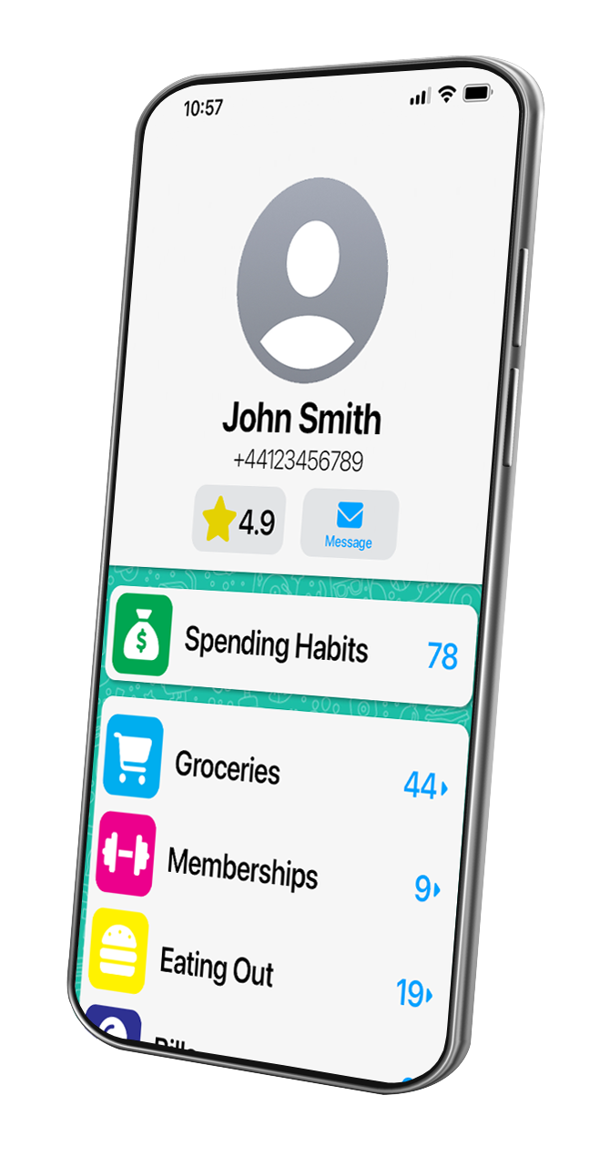 Mobile mockup of the data provided for insights on a customers regular spending activity for targetted ads.